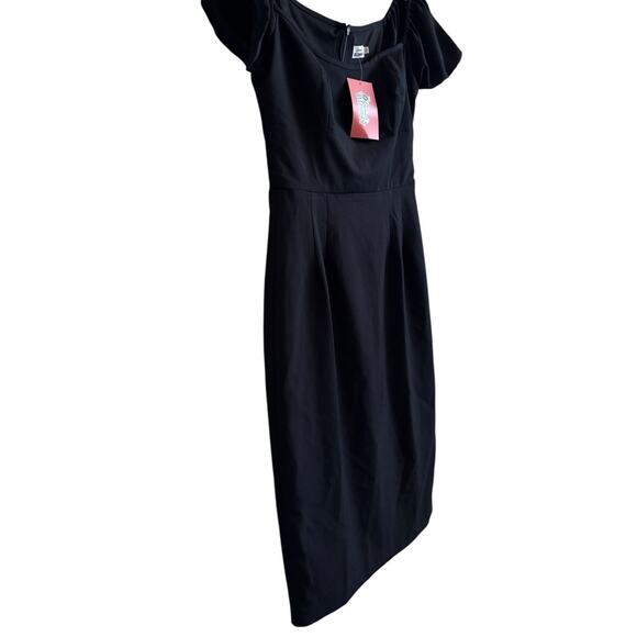 Glamour Bunny Off The Shoulder Pinup Pencil Skirt Dress Sz L Black Retro 1950s - Picture 3 of 15